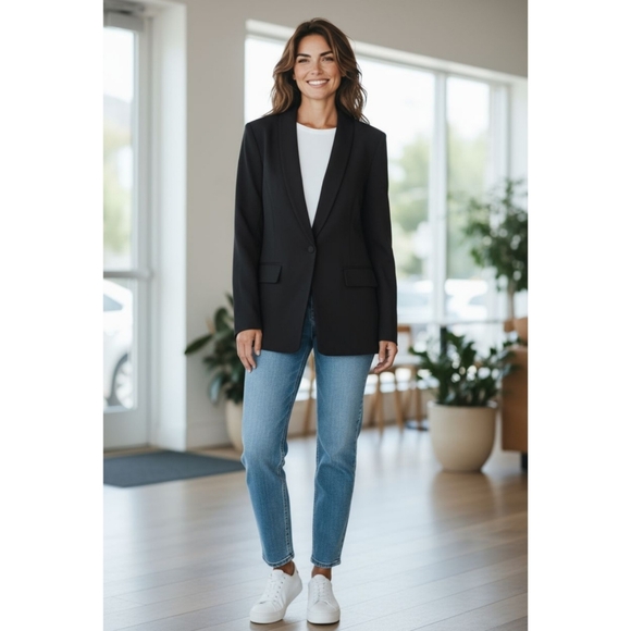 NWT Eloquii size 18 one button blazer jacket black stretch academia boyfriend - Picture 1 of 11